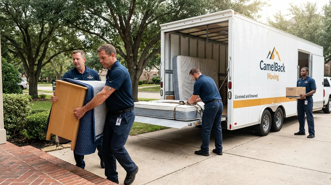 Crew loading residential truck for cross-state move from Harrington, DE