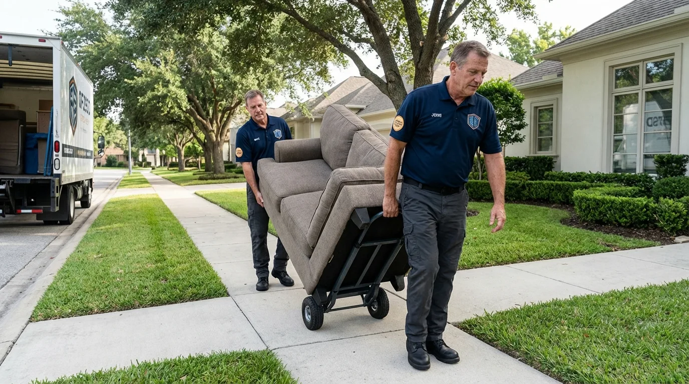 Local residential moving crew loading furniture in Harrington, DE