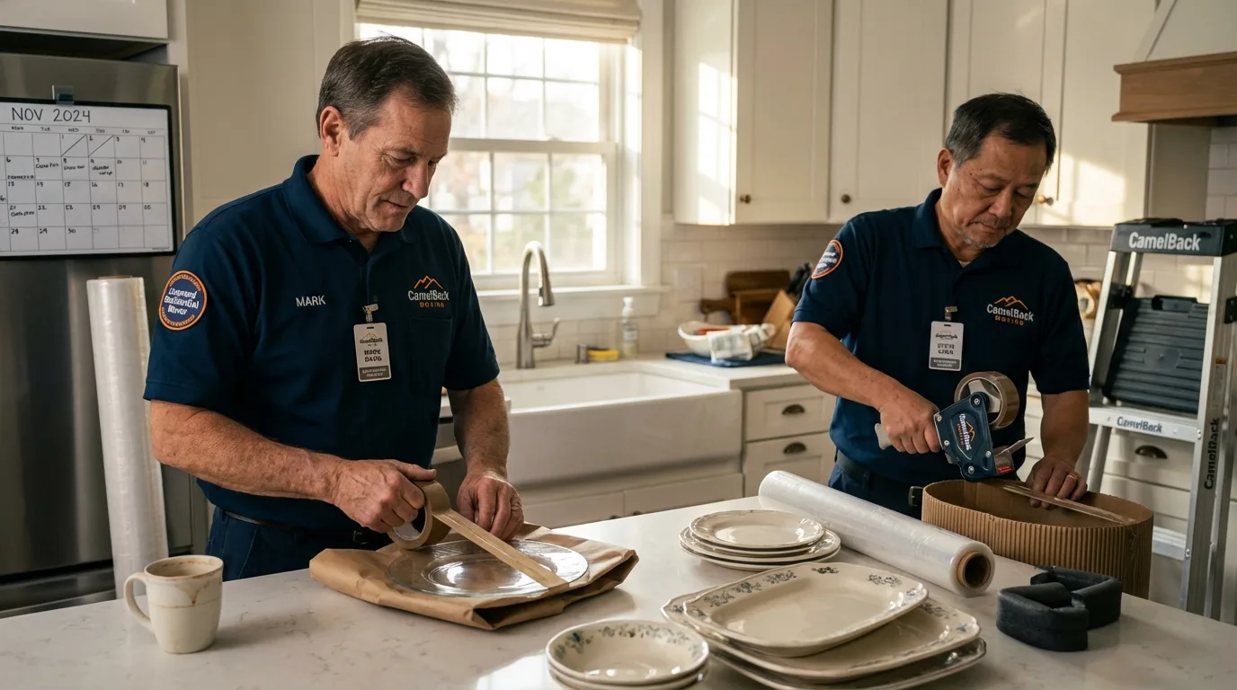 Professional crew packing kitchen dishware in Harrington, DE